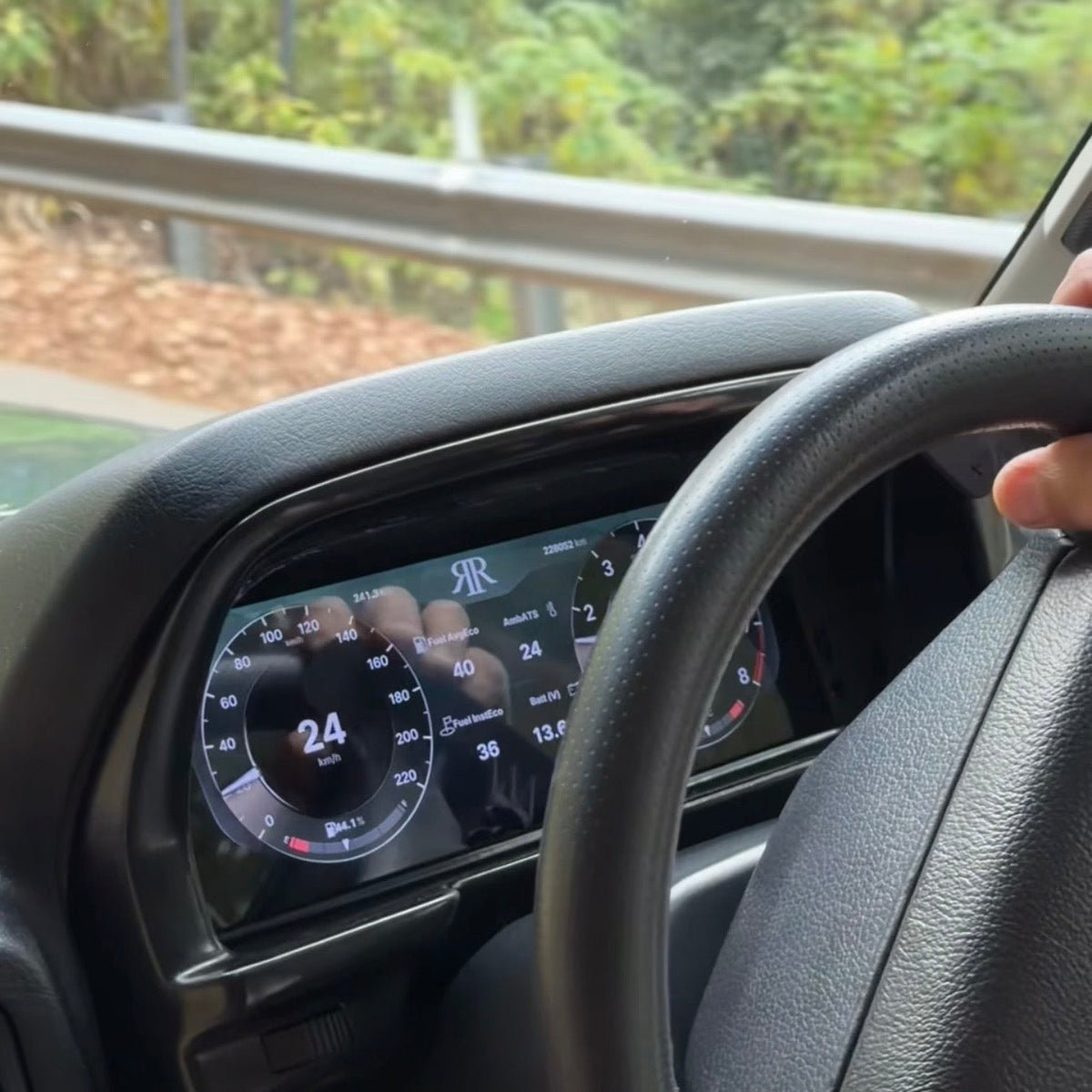 Digital dash installed in our Range Rover Classic, photographed in use