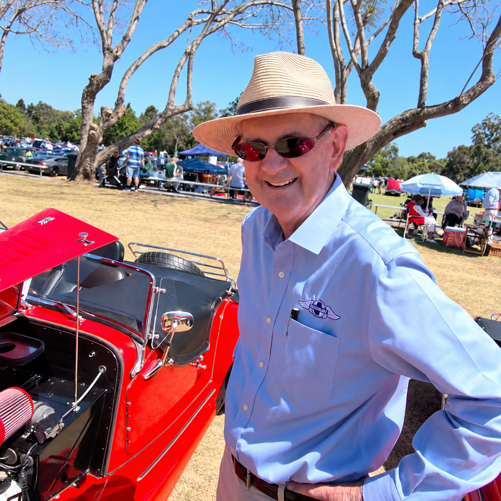 John Turnbull beside his Morgan Plus 8