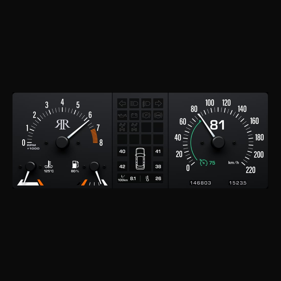 Current classic-style Range Rover Classic digital dash screen