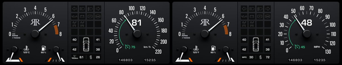 Current Range Rover Classic digital dash layout 2 — metric and imperial