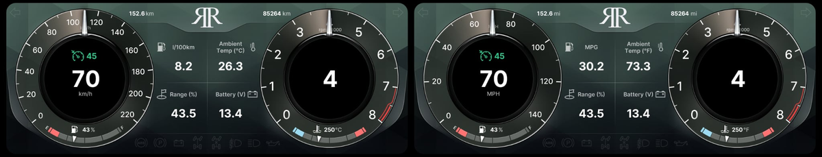 Current Range Rover Classic digital dash layout 3 — metric and imperial